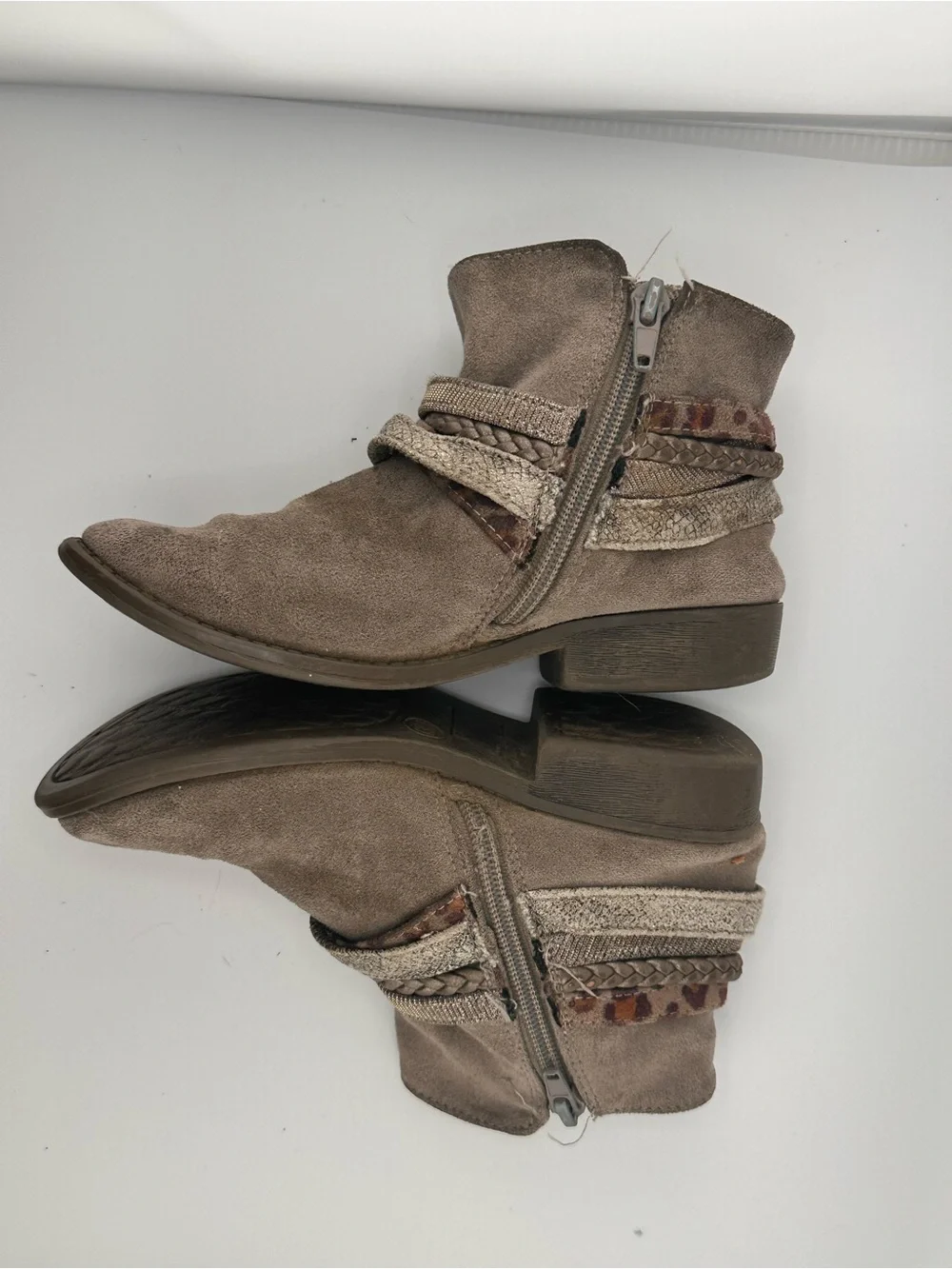 Kids Taupe Suede Ankle Boots with Decorative Bows